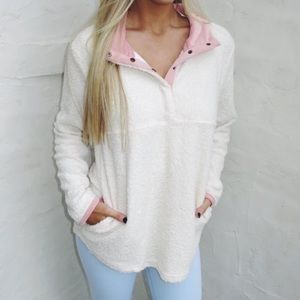 NWT Cream & Pink pocket Pullover thirtyone boutiqu